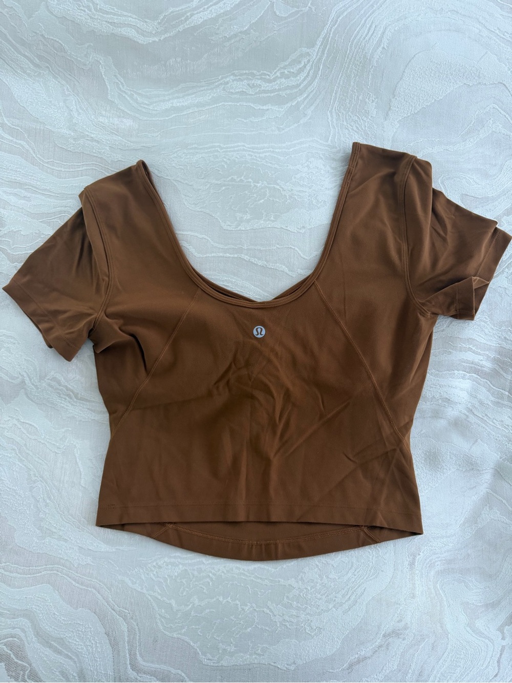 lululemon athletica Brown V-Neck Short Sleeve Crop Top - Picture 2 of 3